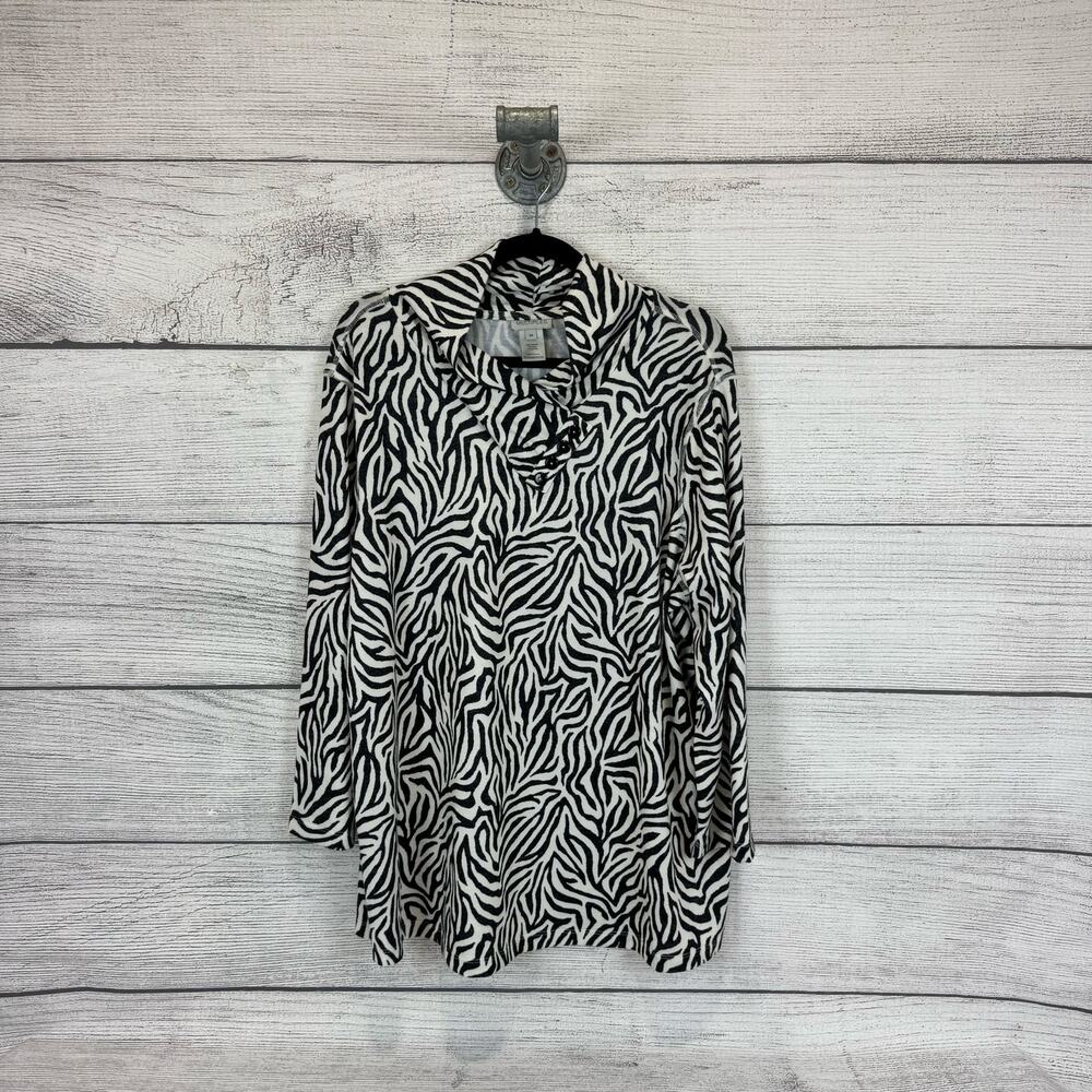 Multiples Women's Cream & Black Animal Printed Knit Top Size 0X